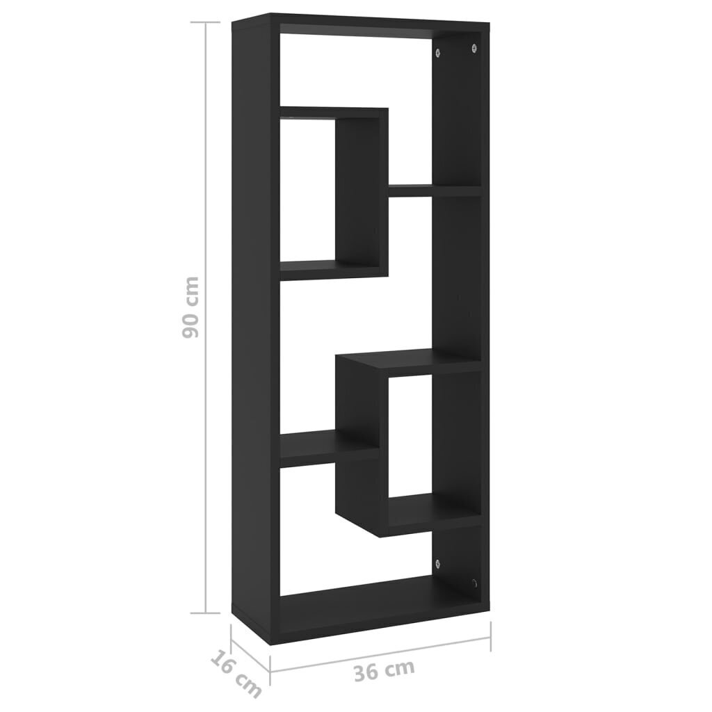 vidaXL seinariiul, must, 36 x 16 x 90 cm, puitlaastplaat hind ja info | Riiulid | kaup24.ee