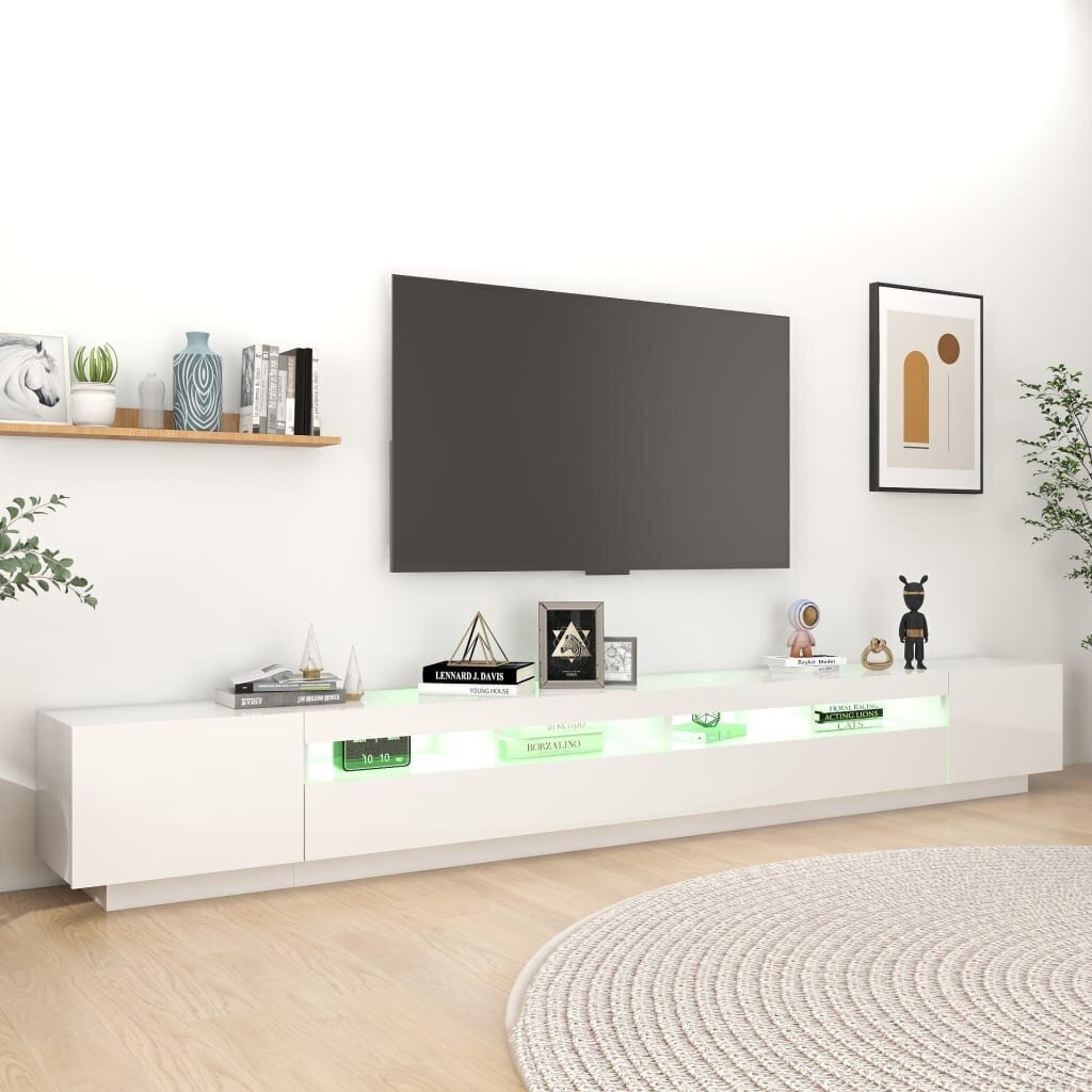 vidaXL telerialus LED-tuledega, kõrgläikega valge, 300 x 35 x 40 cm цена и информация | TV alused | kaup24.ee