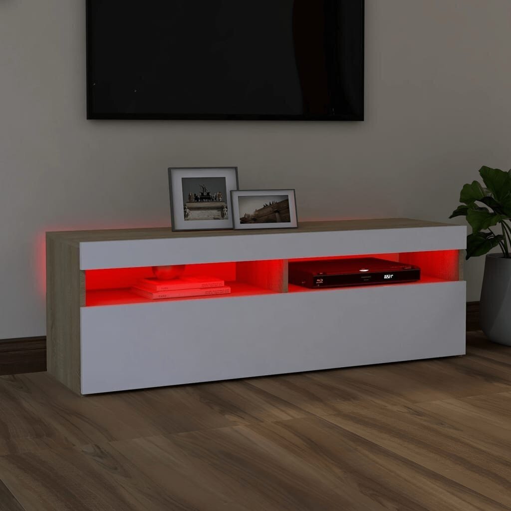 vidaXL telerialus LED-tuledega, valge ja Sonoma tamm, 120 x 35 x 40 cm hind ja info | TV alused | kaup24.ee