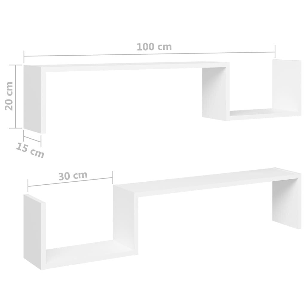 vidaXL seinariiulid 2 tk, valge, 100x15x20 cm, puitlaastplaat hind ja info | Riiulid | kaup24.ee
