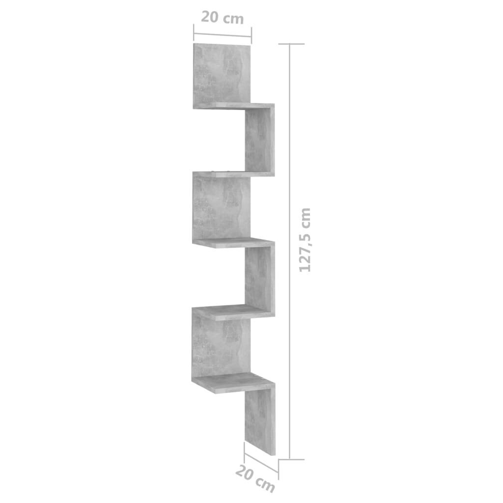 vidaXL seina nurgariiul, betoonhall, 20x20x127.5 cm, puitlaastplaat цена и информация | Riiulid | kaup24.ee