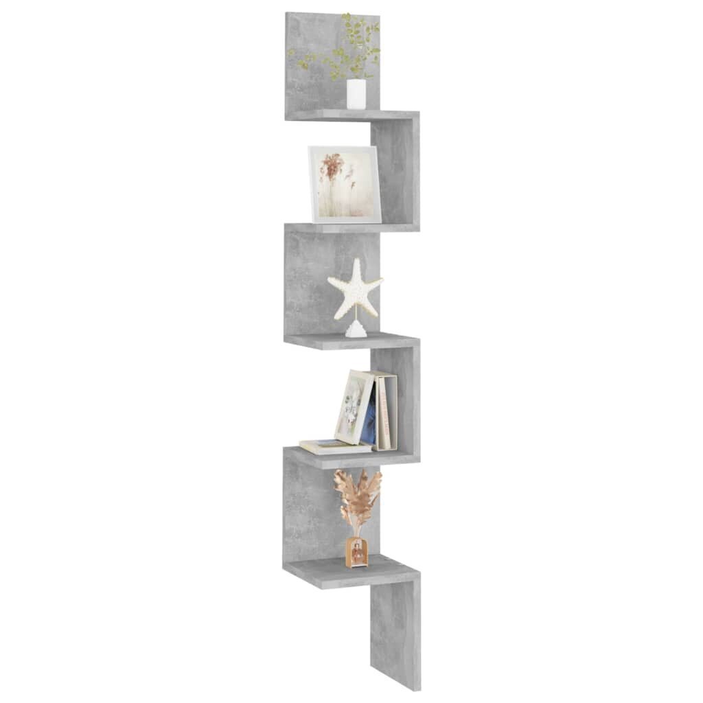 vidaXL seina nurgariiul, betoonhall, 20x20x127.5 cm, puitlaastplaat hind ja info | Riiulid | kaup24.ee
