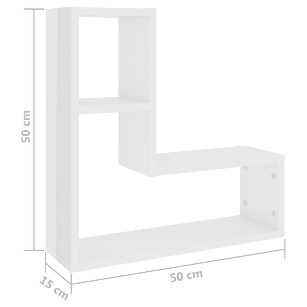 vidaXL seinariiulid 2 tk kõrgläikega valge 50x15x50 cm, puitlaastplaat цена и информация | Riiulid | kaup24.ee