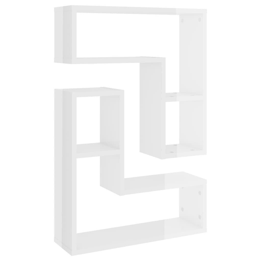 vidaXL seinariiulid 2 tk kõrgläikega valge 50x15x50 cm, puitlaastplaat цена и информация | Riiulid | kaup24.ee