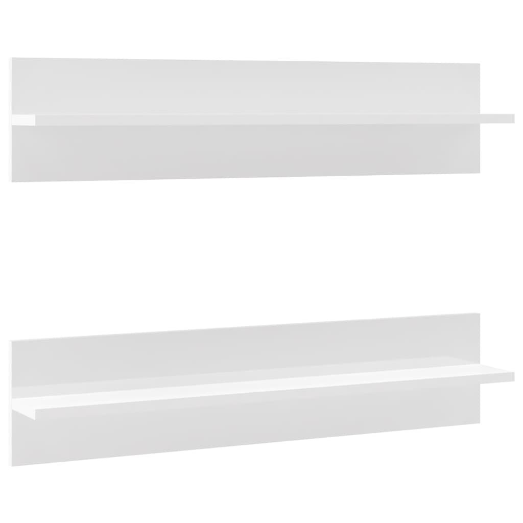 vidaXL seinariiulid 2 tk, kõrgläikega valge, 80 x 11,5 x 18 cm, puitlaastplaat hind ja info | Riiulid | kaup24.ee