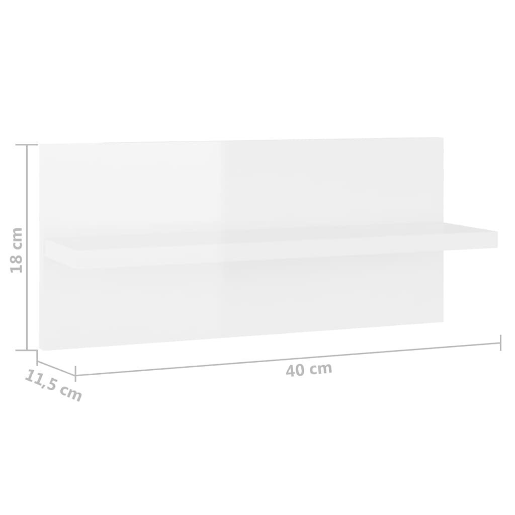 vidaXL seinariiulid 2 tk, kõrgläikega valge, 40x11.5x18 cm цена и информация | Riiulid | kaup24.ee