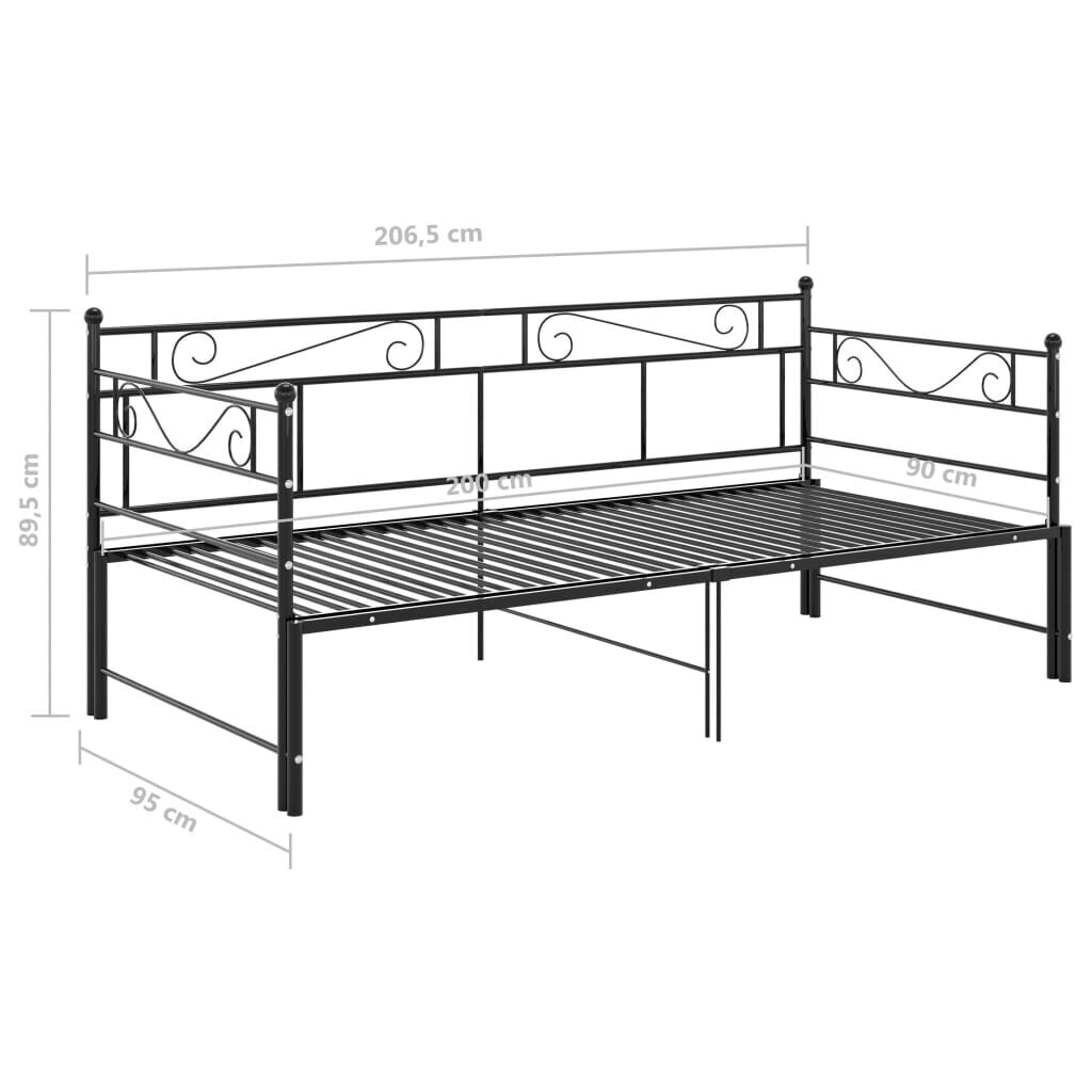 vidaXL lahtikäiv diivanvoodiraam must metall 90 x 200 cm hind ja info | Voodid | kaup24.ee