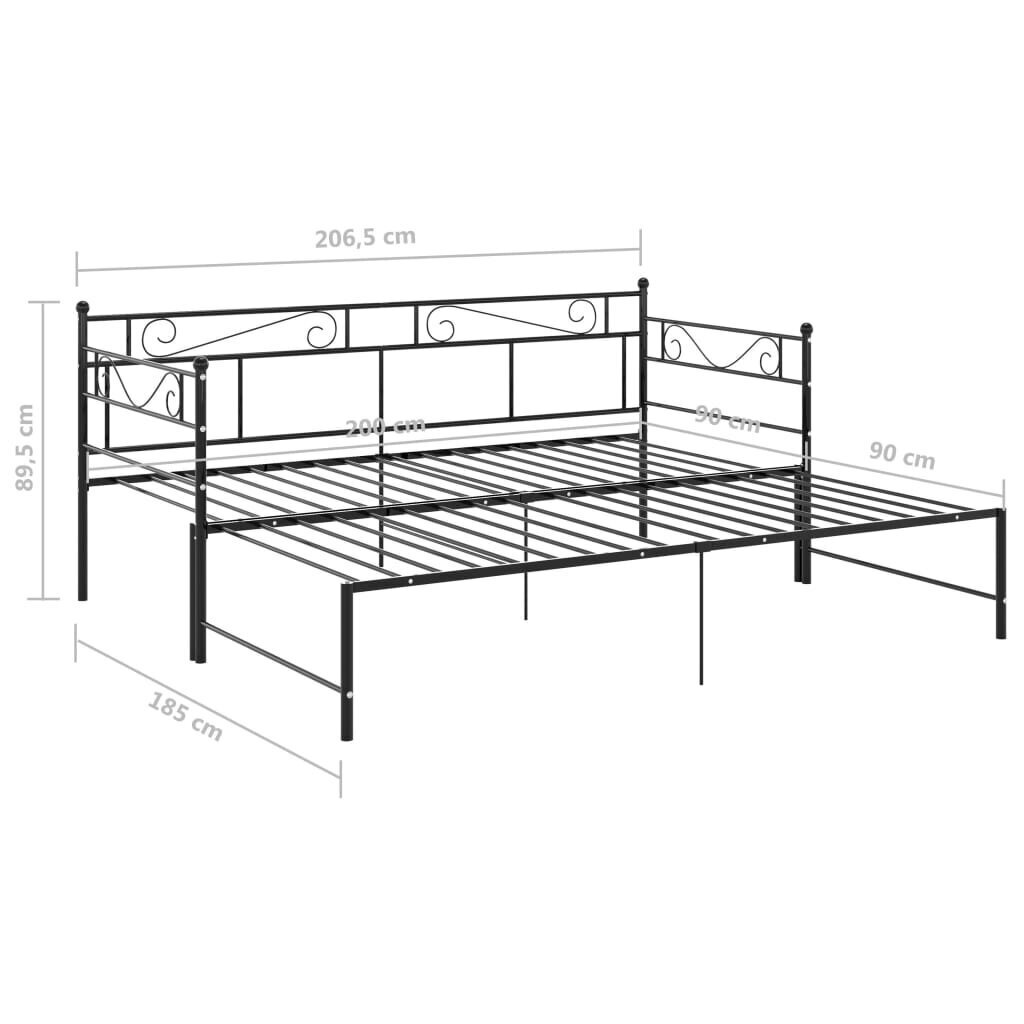 vidaXL lahtikäiv diivanvoodiraam must metall 90 x 200 cm hind ja info | Voodid | kaup24.ee