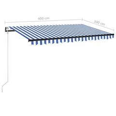 vidaXL automaatne varikatus, LED, tuuleandur, 400x300 cm, sinine/valge hind ja info | Päikesevarjud, markiisid ja alused | kaup24.ee