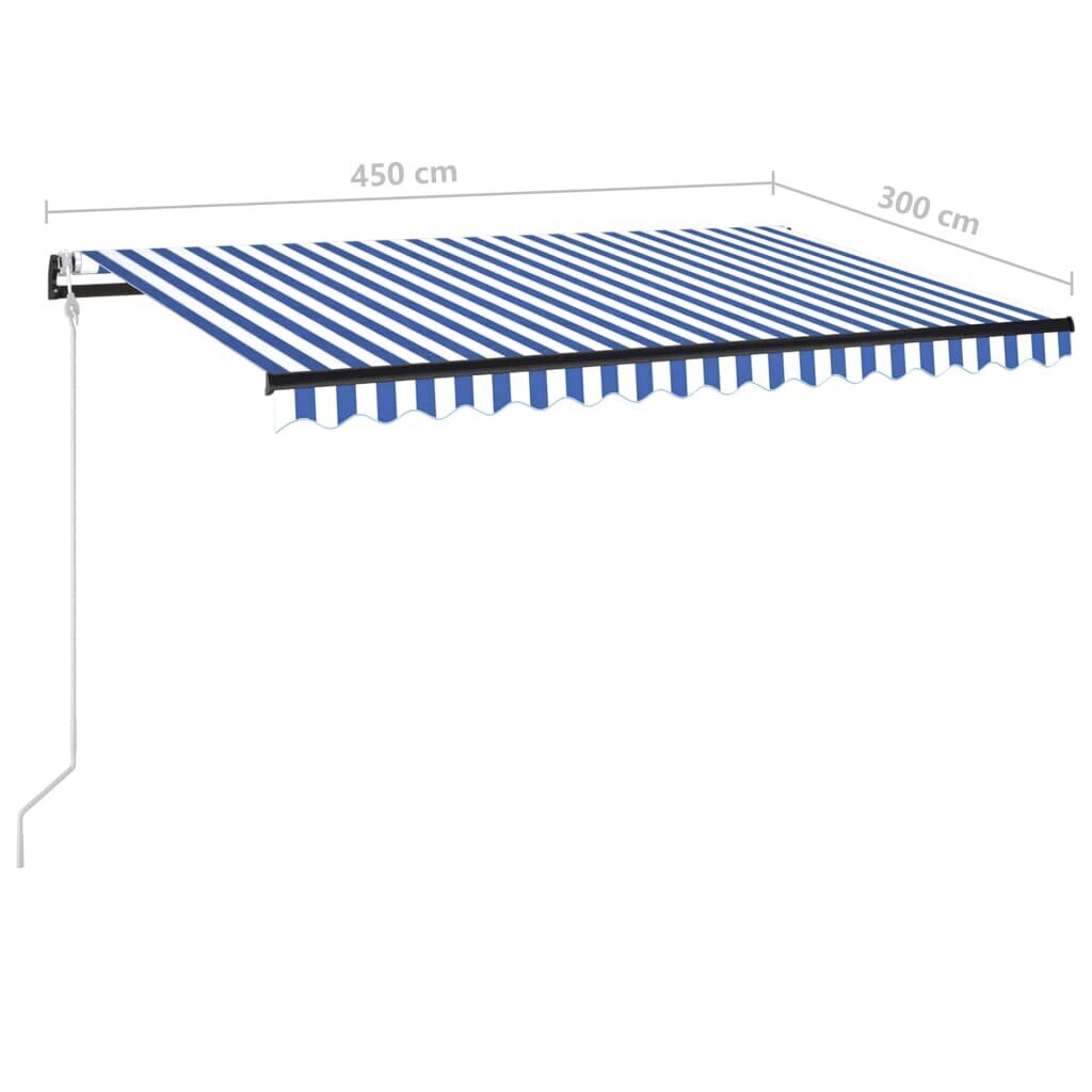 vidaXL automaatne varikatus LED ja tuuleandur 450x300 cm sinine, valge hind ja info | Päikesevarjud, markiisid ja alused | kaup24.ee