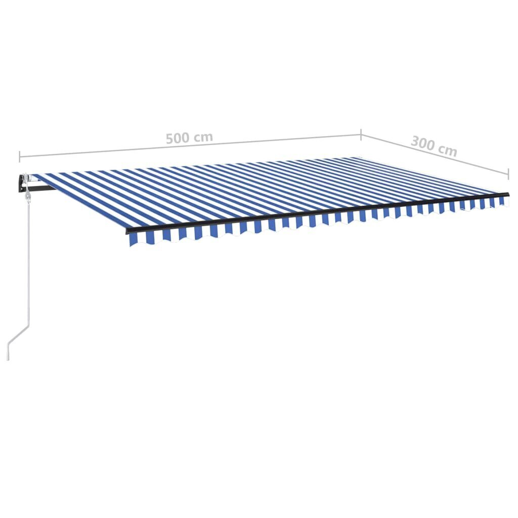 vidaXL automaatne varikatus LEDi ja tuuleanduriga, 500 x 300 cm, sinine ja valge цена и информация | Päikesevarjud, markiisid ja alused | kaup24.ee