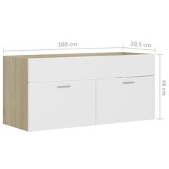 vidaXL valamukapp, valge ja Sonoma tamm, 100 x 38,5 x 46 cm, puitlaastplaat цена и информация | Шкафчики для ванной | kaup24.ee