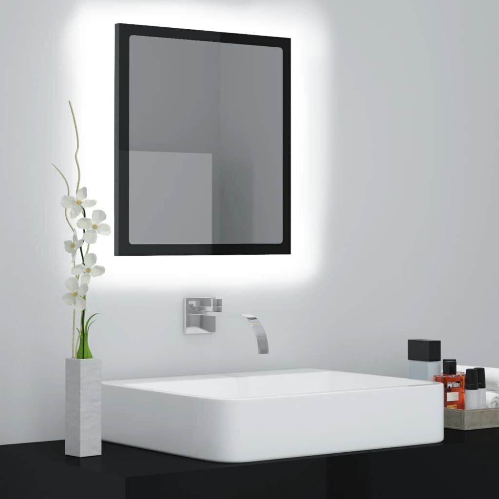 vidaXL LED vannitoa peeglikapp, kõrgläikega must, 40x8,5x37 cm, akrüül hind ja info | Peeglid | kaup24.ee