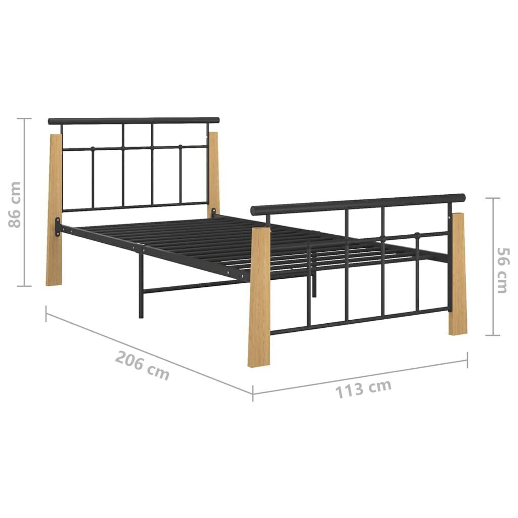 vidaXL voodiraam, metall ja tugev tammepuit, 100 x 200 cm hind ja info | Voodid | kaup24.ee