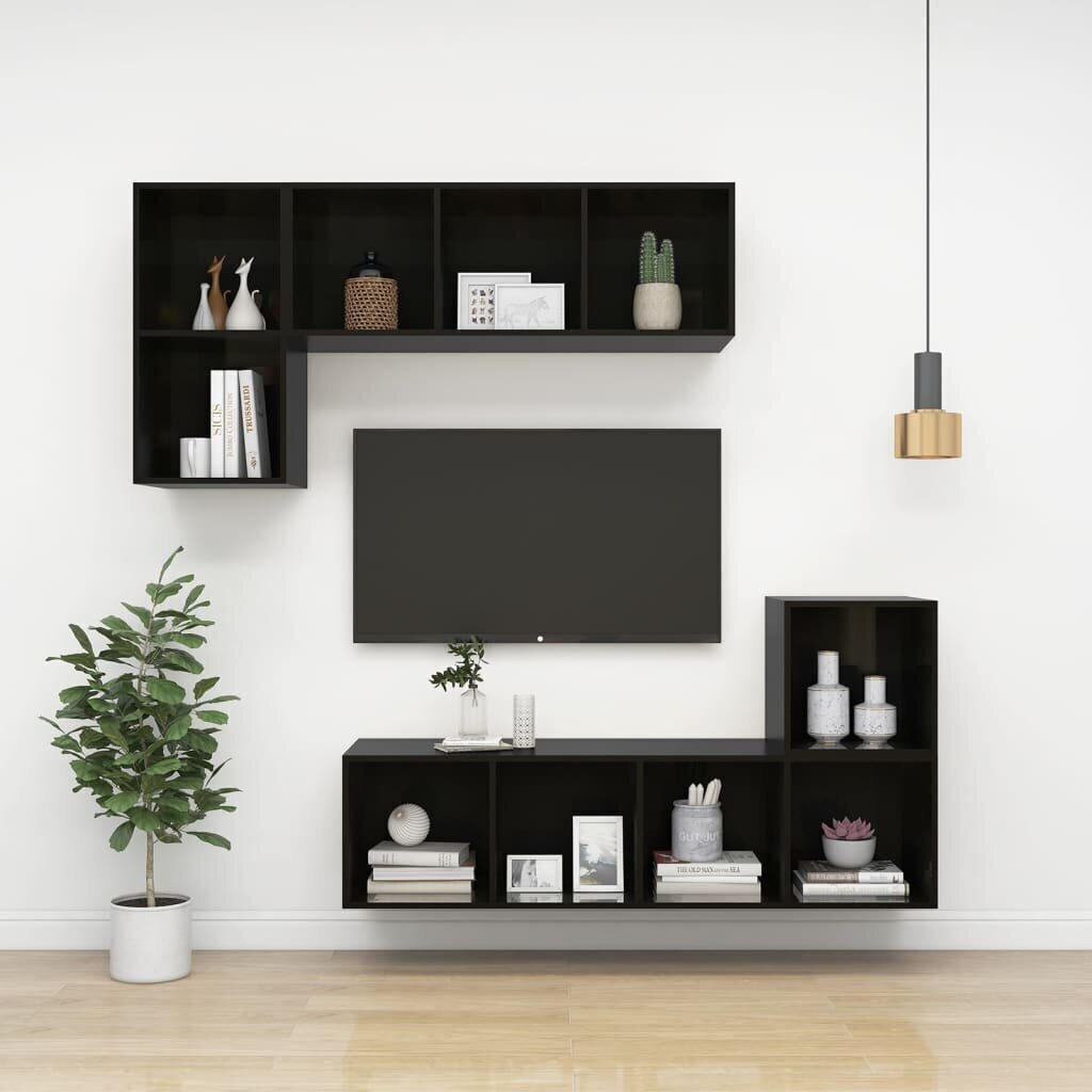 vidaXL seina TV-kapp, kõrgläikega must, 37x37x142,5 cm, puitlaastplaat hind ja info | TV alused | kaup24.ee