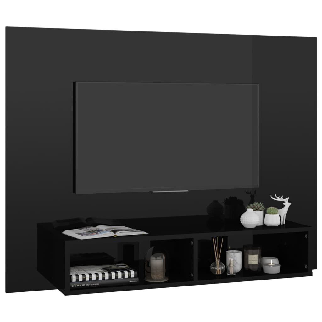 vidaXL TV-seinariiul, kõrgläikega must, 120x23,5x90 cm, puitlaastplaat hind ja info | TV alused | kaup24.ee
