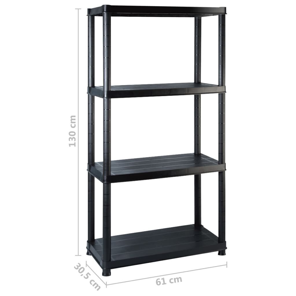 vidaXL hoiuriiul 4-korruseline, must, 122 x 30,5 x 130 cm, plast hind ja info | Riiulid tööriistadele | kaup24.ee