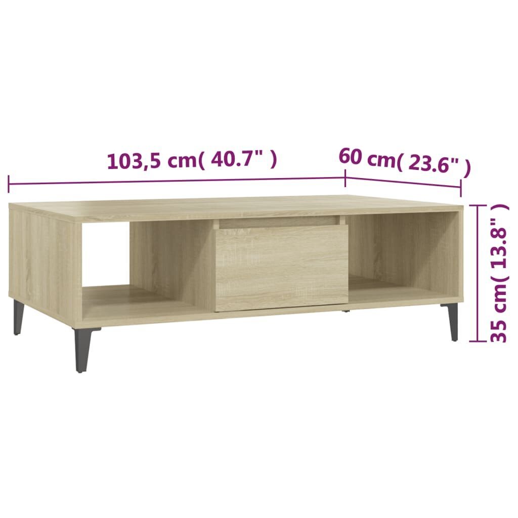 vidaXL kohvilaud, Sonoma tamm 103,5x60x35 cm puitlaastplaat цена и информация | Diivanilauad | kaup24.ee