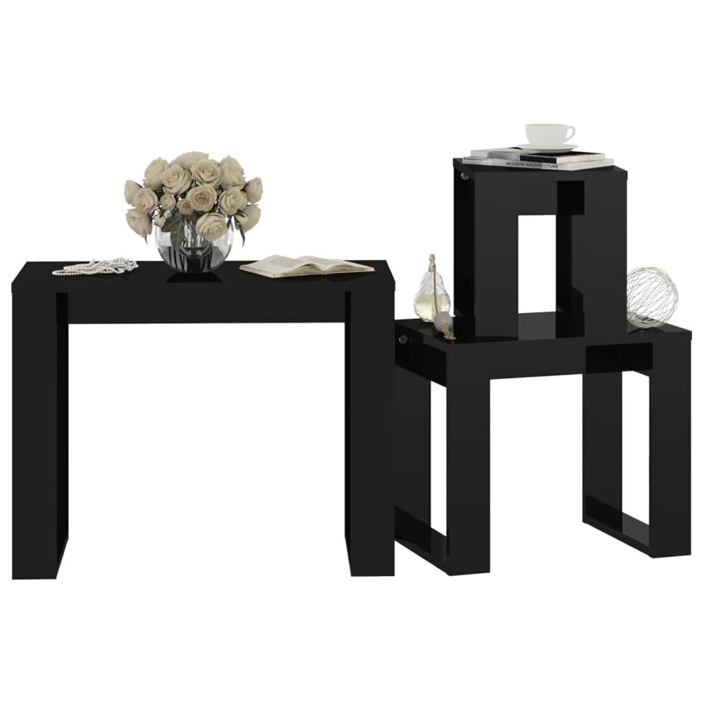 vidaXL üksteise alla mahtuvad lauad, 3 tk, kõrgläikega must, puitlaastplaat hind ja info | Diivanilauad | kaup24.ee