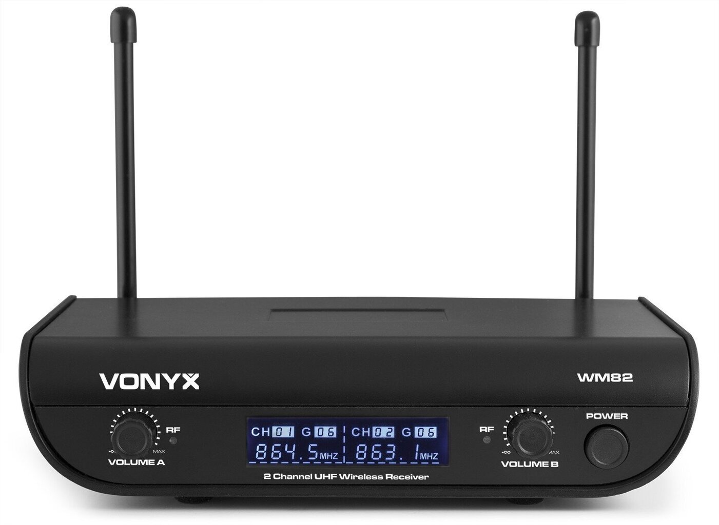 Vonyx WM82C digitaalne UHF 2-kanaliline juhtmeta mikrofoni komplekt pihuarvuti ja kehakotiga цена и информация | Mikrofonid | kaup24.ee
