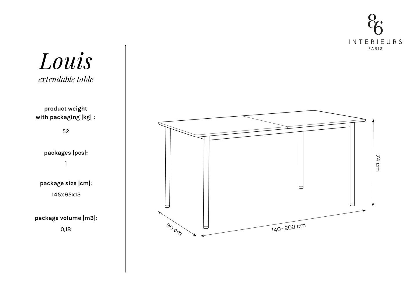 Pikendatav laud Interieurs86 Louis 140x90 cm, must цена и информация | Köögi- ja söögilauad | kaup24.ee