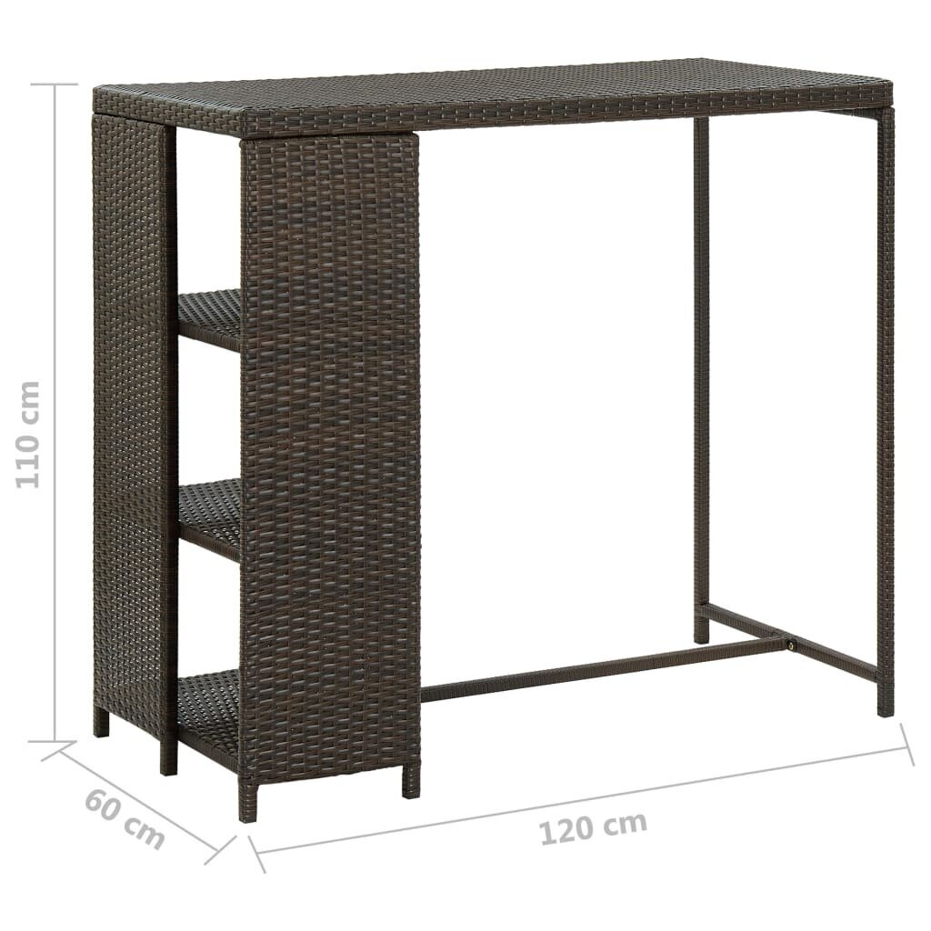 vidaXL baarilaud hoiuriiuliga, pruun, 120x60x110 cm, polürotang hind ja info | Köögi- ja söögilauad | kaup24.ee