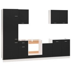 vidaXL 7-osaline köögikapi komplekt, must, puitlaastplaat hind ja info | Köögimööbli komplektid | kaup24.ee