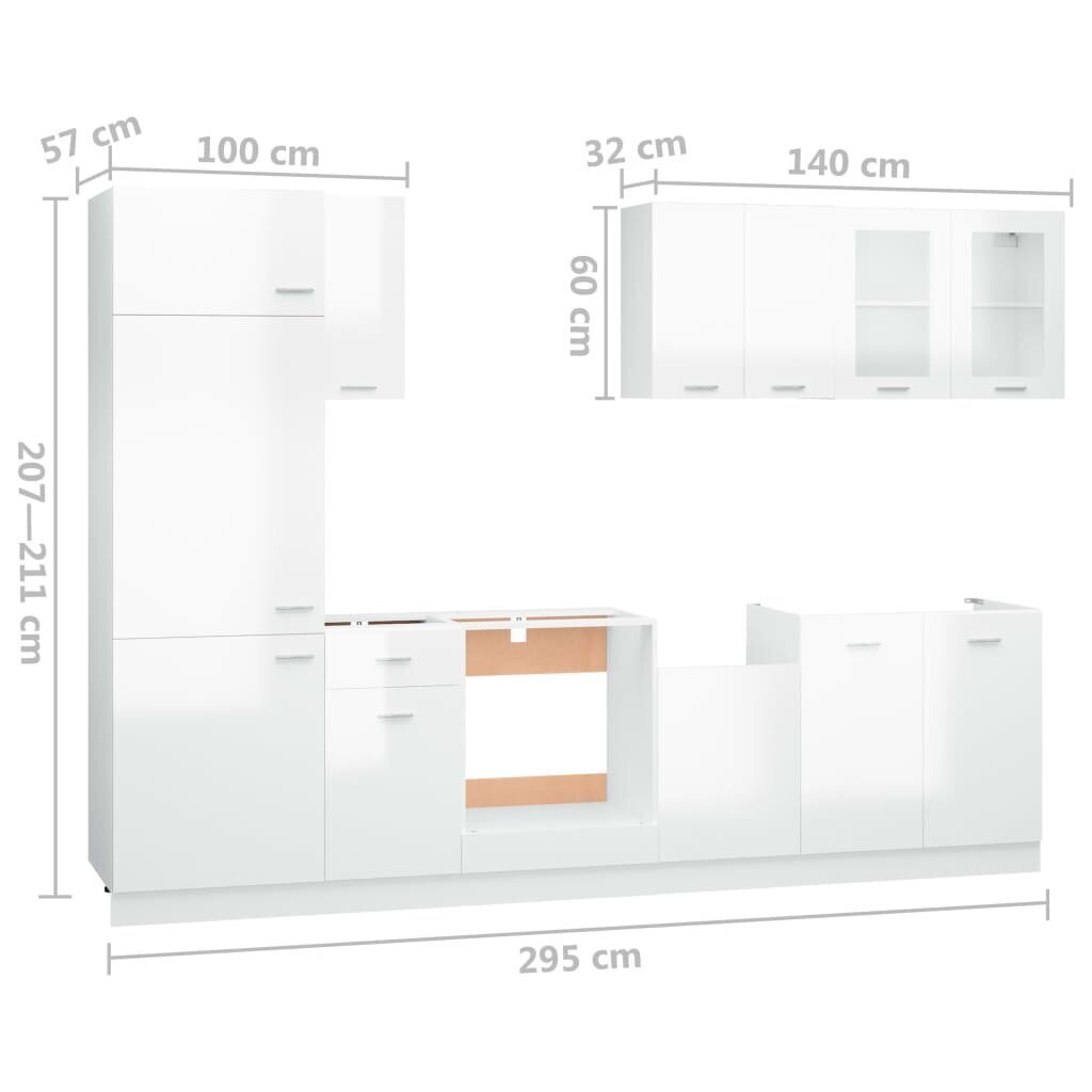 vidaXL 8-osaline köögikappide komplekt, valge, puitlaastplaat hind ja info | Köögimööbli komplektid | kaup24.ee