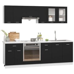 vidaXL 8-osaline köögikapi komplekt, must, puitlaastplaat цена и информация | Кухонные гарнитуры | kaup24.ee
