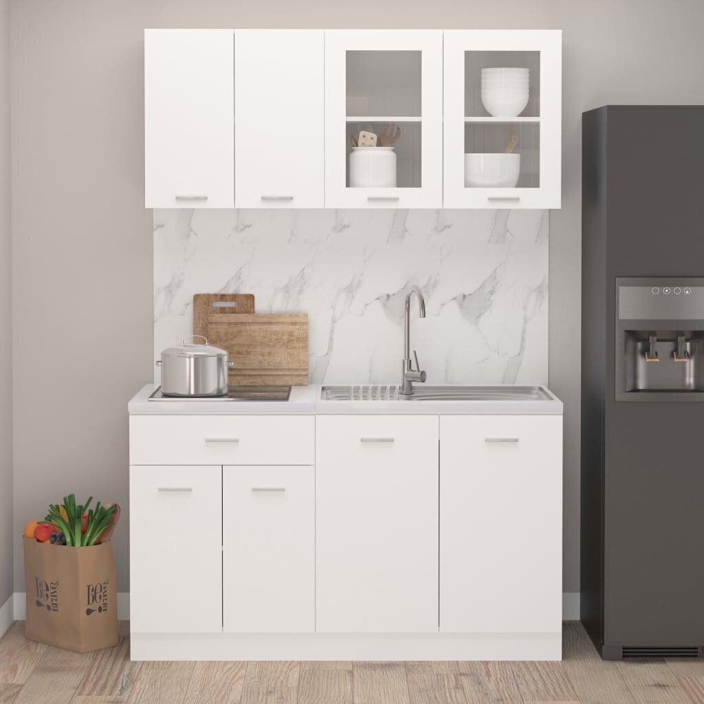 vidaXL 4-osaline köögikapi komplekt, valge, puitlaastplaat цена и информация | Köögimööbli komplektid | kaup24.ee