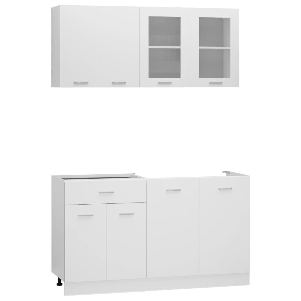 vidaXL 4-osaline köögikapi komplekt, valge, puitlaastplaat цена и информация | Köögimööbli komplektid | kaup24.ee