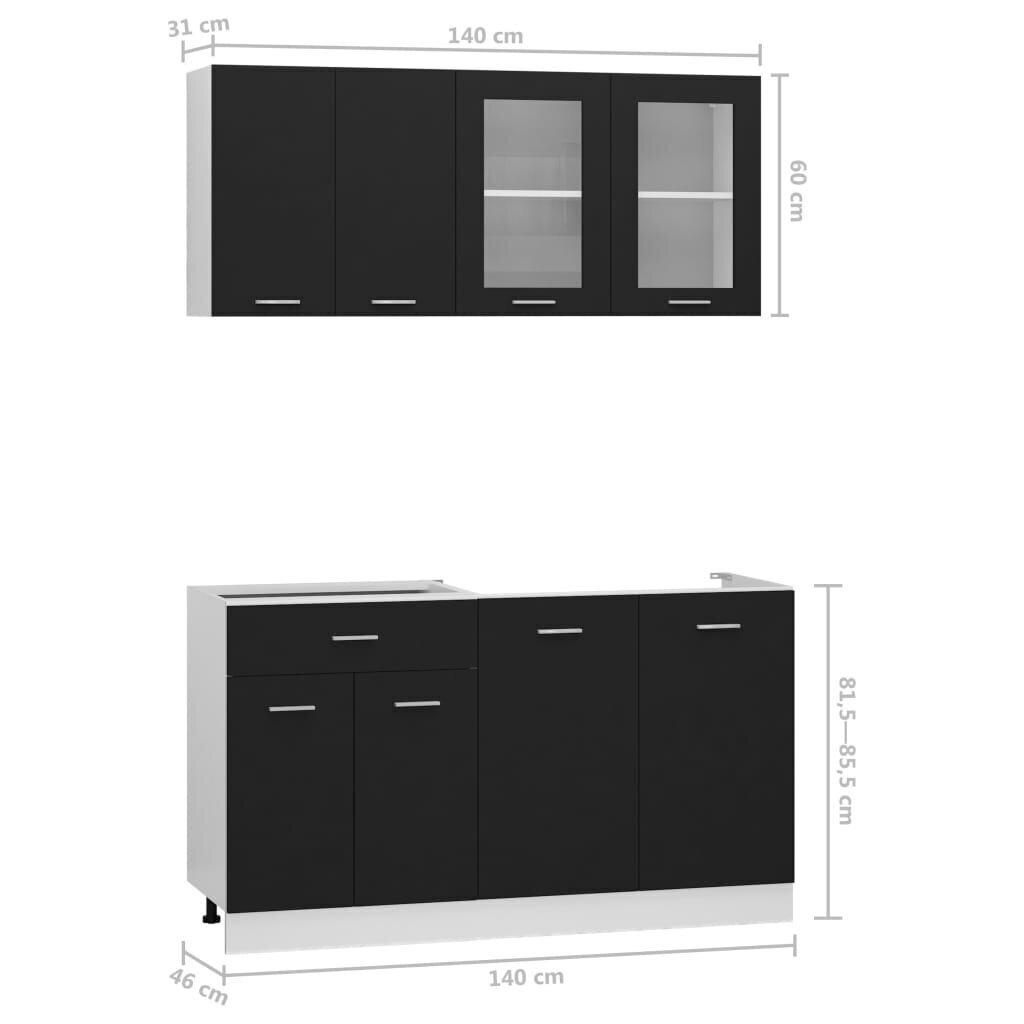 vidaXL 4-osaline köögikapi komplekt, must, puitlaastplaat цена и информация | Köögimööbli komplektid | kaup24.ee