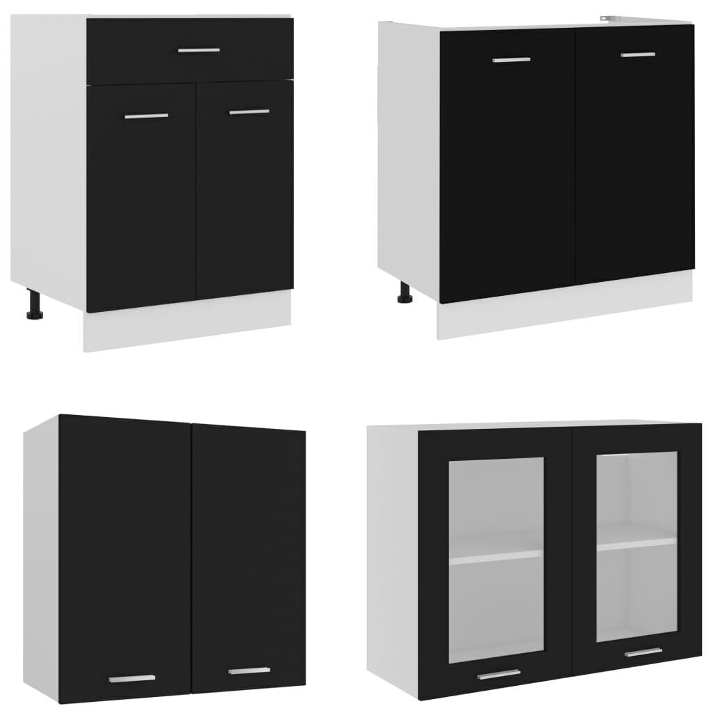 vidaXL 4-osaline köögikapi komplekt, must, puitlaastplaat цена и информация | Köögimööbli komplektid | kaup24.ee