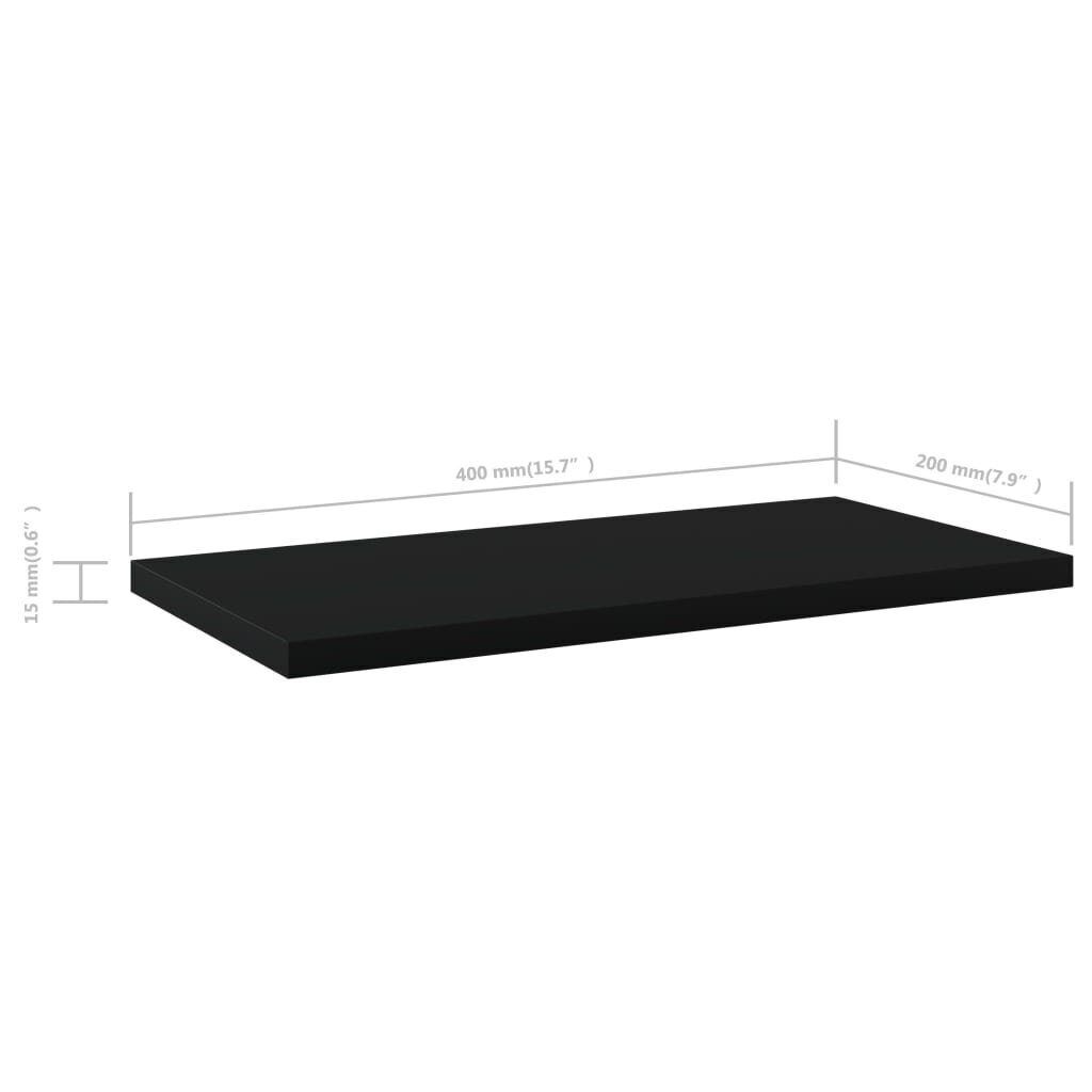 vidaXL riiuliplaadid 4 tk, must, 40x20x1,5 cm, puitlaastplaat hind ja info | Riiulid | kaup24.ee