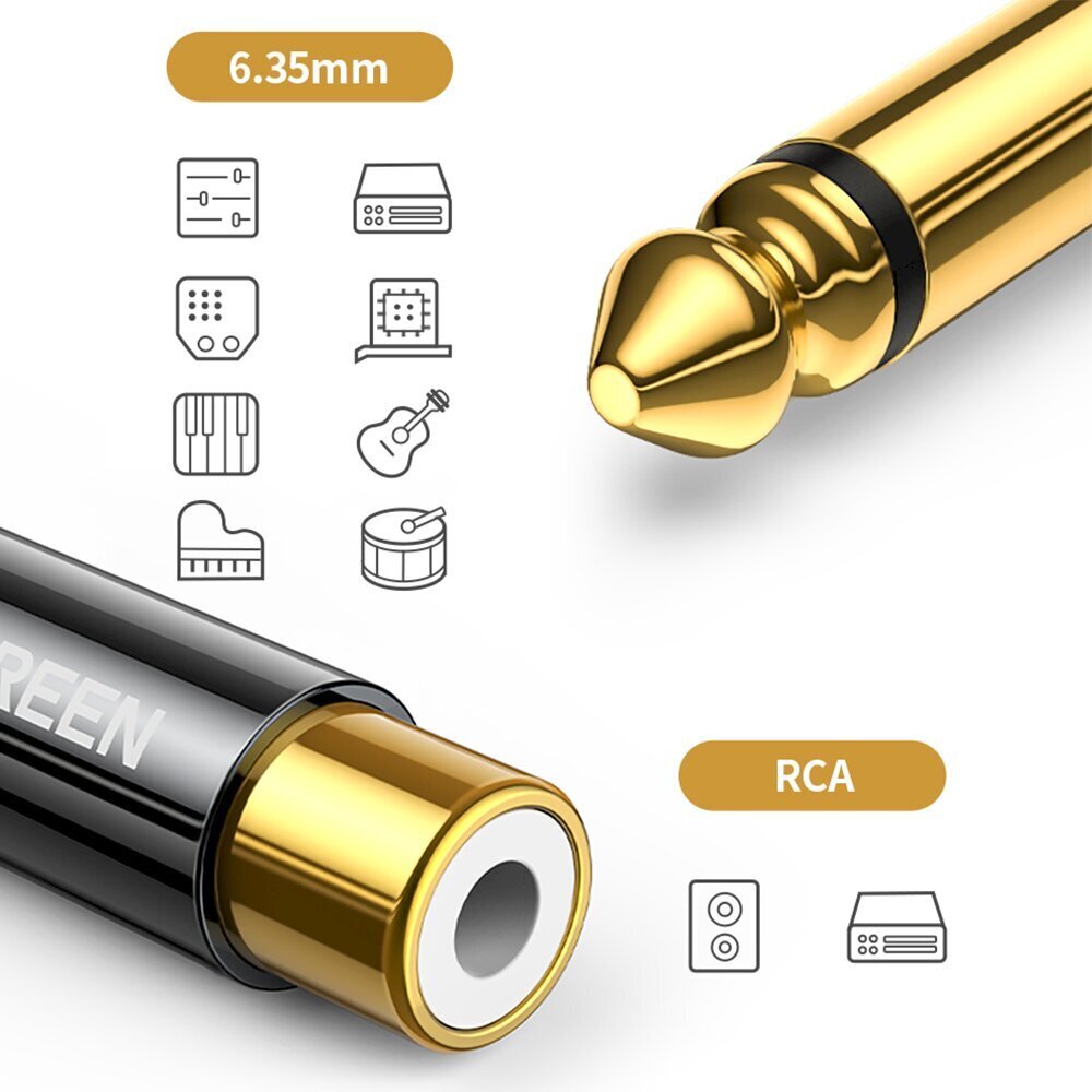 Ugreen adapter from 6.35 mm jack (male) to RCA (female) gold (AV169) hind ja info | Mobiiltelefonide kaablid | kaup24.ee