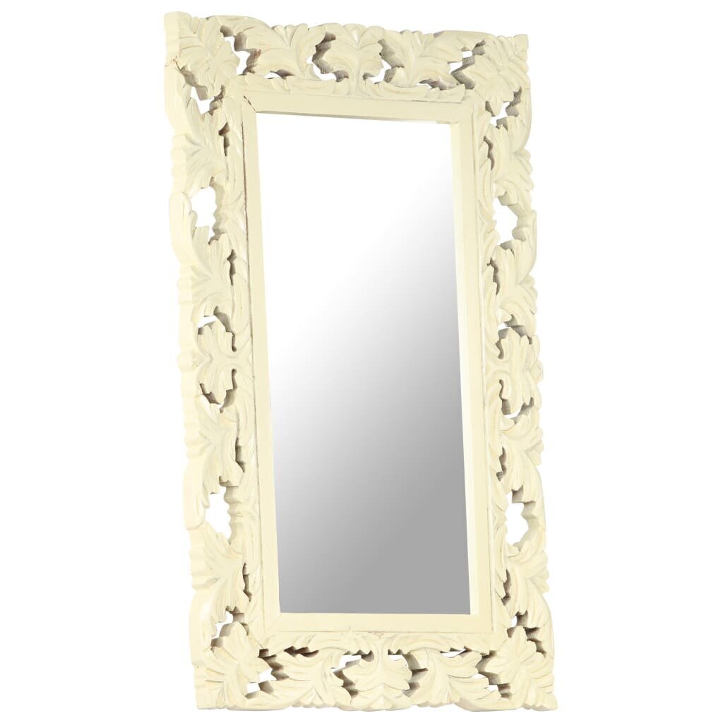 vidaXL, käsitsi nikerdatud peegel, valge, 80 x 50 cm, mangopuit hind ja info | Peeglid | kaup24.ee