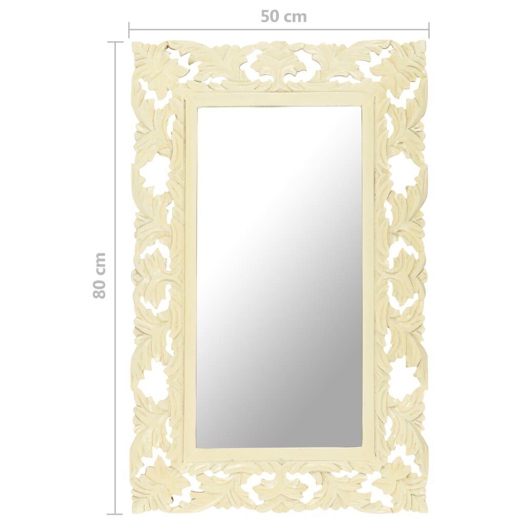 vidaXL, käsitsi nikerdatud peegel, valge, 80 x 50 cm, mangopuit hind ja info | Peeglid | kaup24.ee