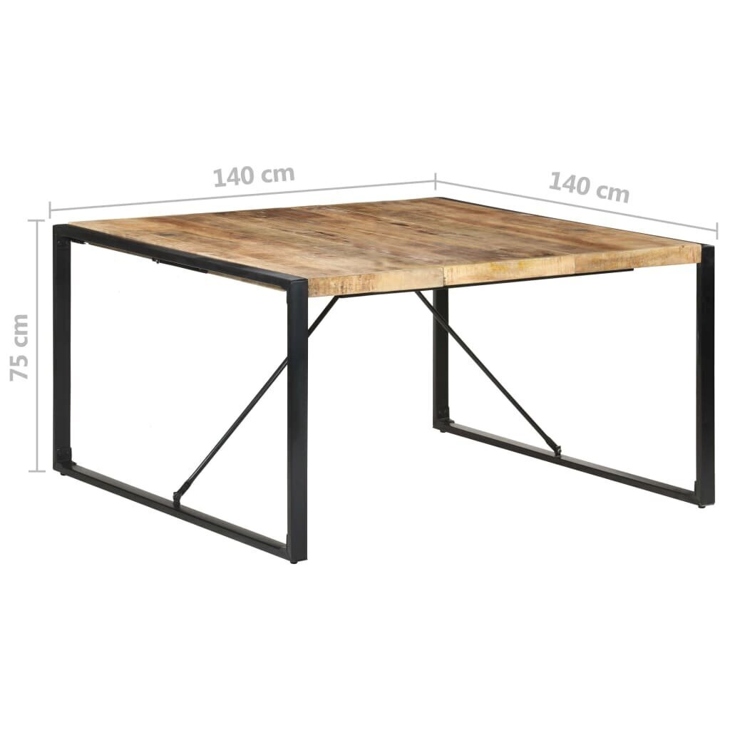 vidaXL söögilaud, 140 x 140 x 75 cm, töötlemata mangopuit hind ja info | Köögi- ja söögilauad | kaup24.ee