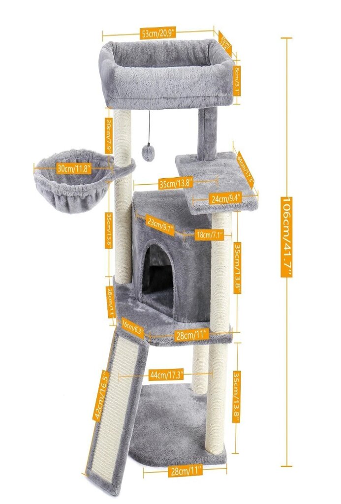 Mitmetasandiline lemmikloomamaja puu sees Candos Pehmed sambad loodusliku sisaali rebimiseks, 106 cm. hind ja info | Kraapimispuud | kaup24.ee