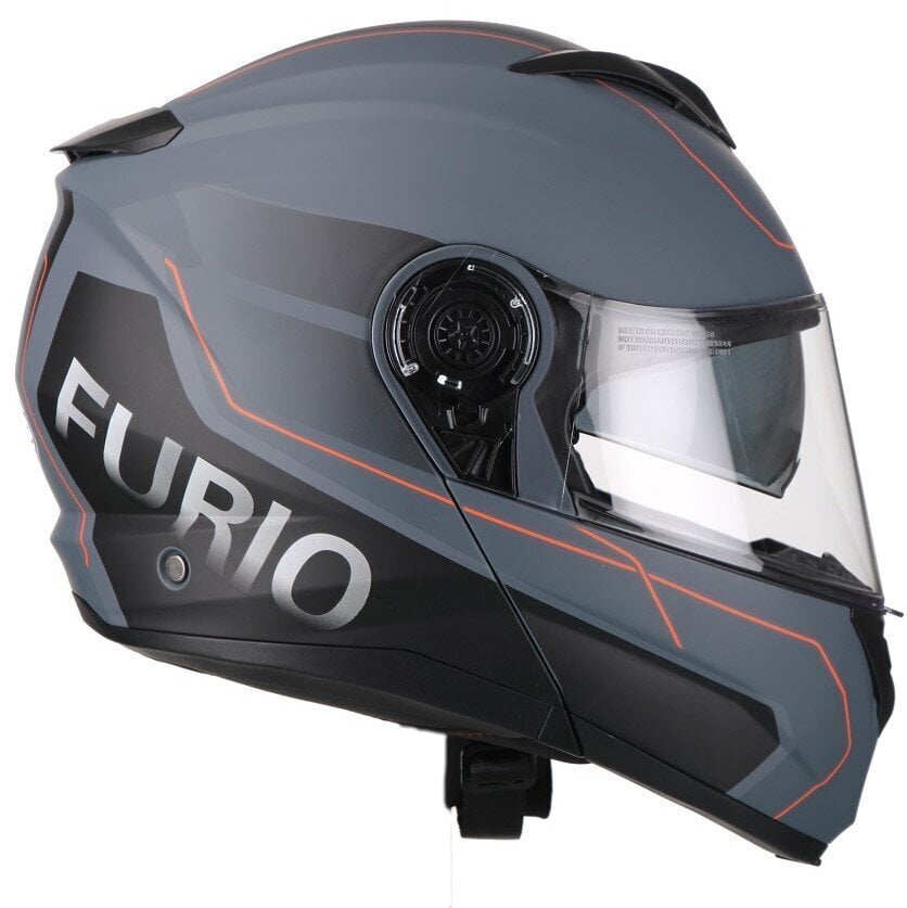 Motokiiver Furio, tõstetava lõuaga, matt hall punane + tasuta kingitus hind ja info | Mootorratta kiivrid | kaup24.ee