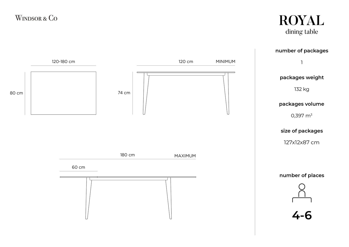Pikendatav laud Windsor & Co Royal, 120x80 cm, pruun hind ja info | Köögi- ja söögilauad | kaup24.ee