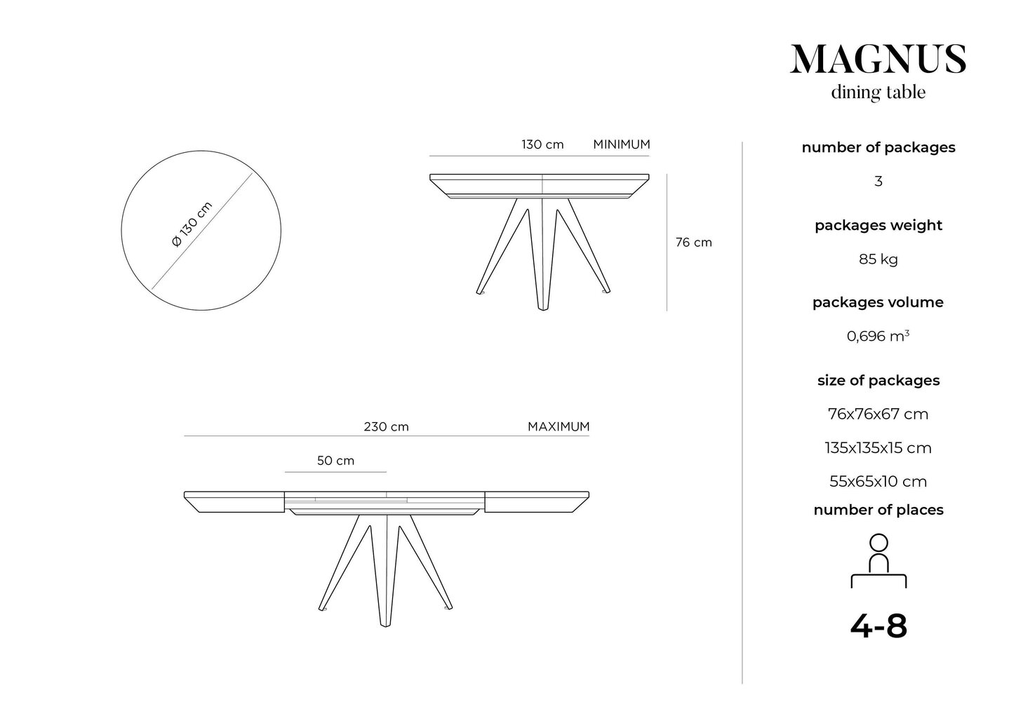 Pikendatav laud Windsor & Co Magnus 130 cm, must цена и информация | Köögi- ja söögilauad | kaup24.ee