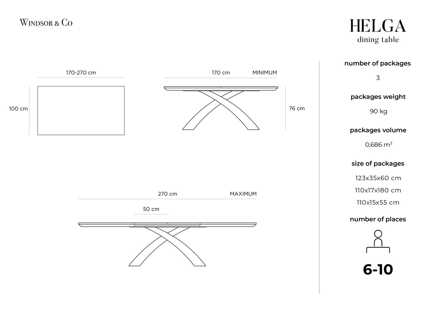 Pikendatav laud Windsor & Co Helga, pruun/must hind ja info | Köögi- ja söögilauad | kaup24.ee