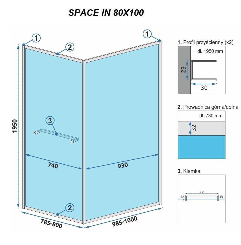 Dušikabiin REA Space In Black, 90x90, 80x100 cm цена и информация | Dušikabiinid | kaup24.ee