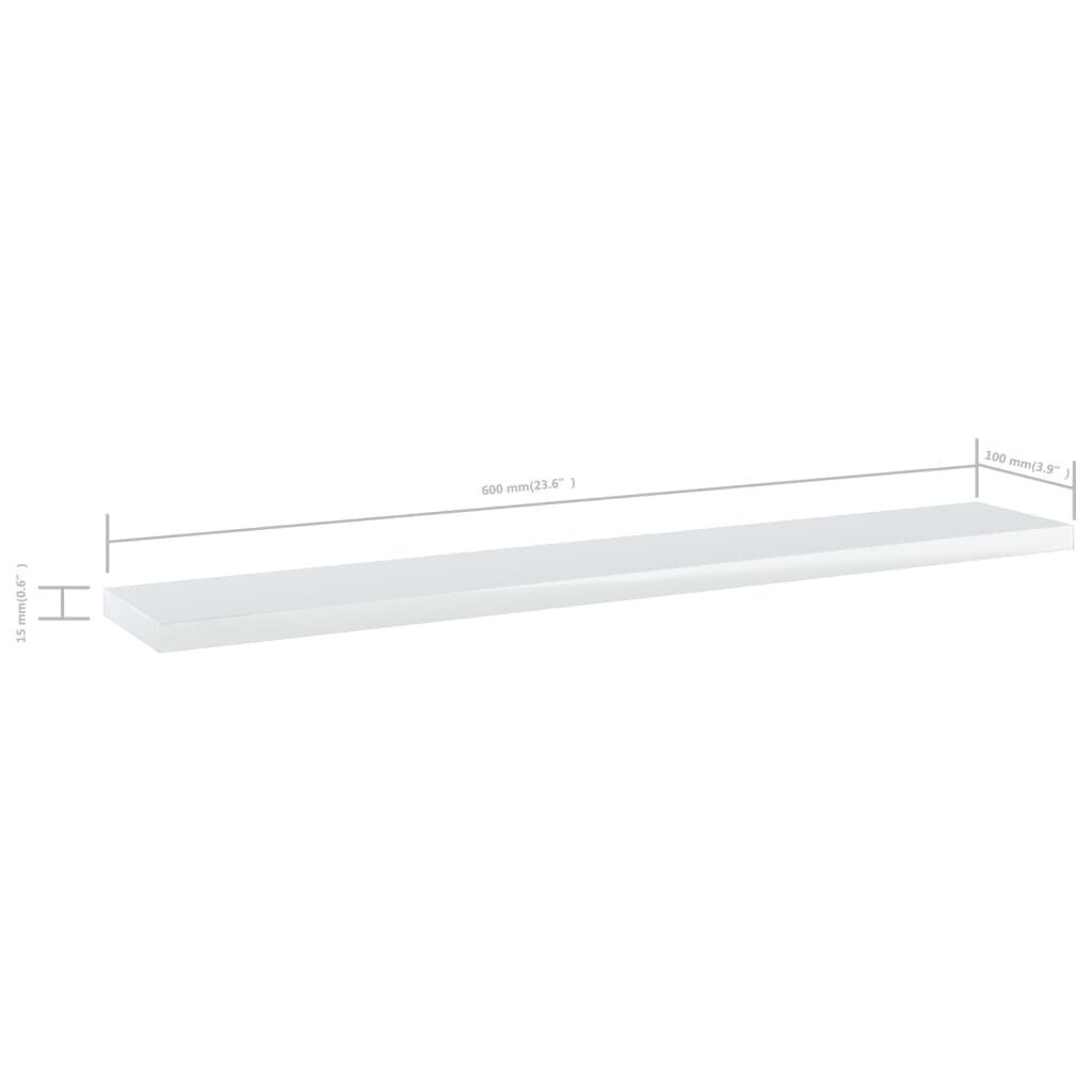 vidaXL riiuliplaadid 4 tk, valge, 60x10x1,5 cm, puitlaastplaat hind ja info | Riiulid | kaup24.ee
