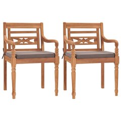 vidaXL Batavia toolid, 2 tk, tumehallide patjadega, tiikpuit hind ja info | Aiatoolid | kaup24.ee