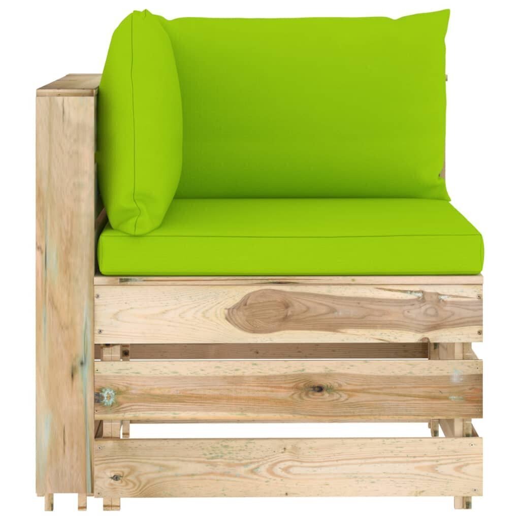 vidaXL nurgadiivan istmepatjadega, roheline, immutatud puit цена и информация | Aiatoolid | kaup24.ee