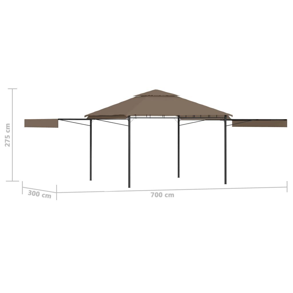 vidaXL varjualune, topeltkatusega, 3x3x2,75 m, pruunikashall, 180 g/m² цена и информация | Varikatused ja aiapaviljonid | kaup24.ee