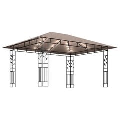 vidaXL varjualune sääsevõrk, LED-nöörvalgusti 4x3x2,73 m pruunikashall цена и информация | Беседки, навесы, тенты | kaup24.ee