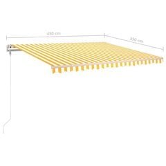 vidaXL automaatselt sissetõmmatav varikatus, 450 x 350 cm, kollane ja valge цена и информация | Зонты, маркизы, стойки | kaup24.ee